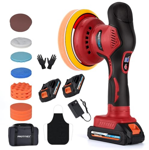 Cordless Car Buffer Polisher - 6IN Car Buffers and Polishers Kit, 6 Variable Speed Car Polishing Kit, 2*21V 2.0Ah Batteries Cordless Polisher for Car Detailing/Polishing/Waxing/Scratch Removing,Red