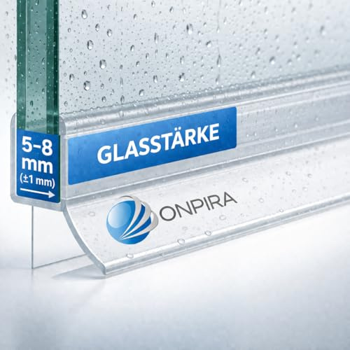 Onpira® Duschdichtung Glastür 5–8 mm – Türdichtung Dusche PVC transparent, Wasserabweiser, Spritzschutz – in 6 Längen 44–100 cm, kürzbar, Ersatzdichtung für Duschtüren (Transpararent, 70cm)