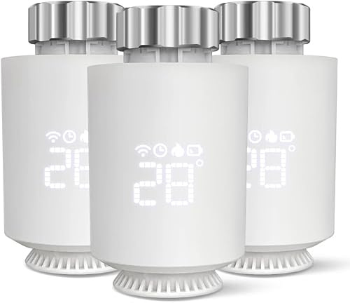 Intelligentes WLAN-Thermostat, Smart-Heizkörperthermostat, Steuerung per App, kein Gateway erforderlich, kompatibel mit Alexa und Google Home, programmierbar (3 Stück)