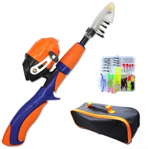 Kit di canna da pesca ergonomica per bambini e mulinello per esperienze di pesca in famiglia (arancione)