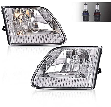 GRAND ORANGE Pair Headlight Assembly Compatible with Ford F150 1997-2003/ Fit Ford F250 1997-1999/ Fit Ford Expedition 1997-2002 Driver & Passenger Side Clear Lens