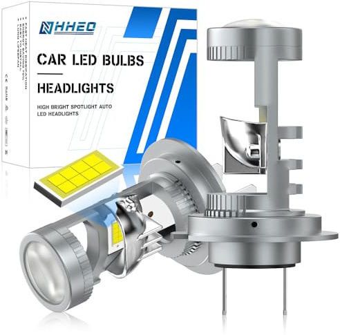 NHHEO Bombillas H7 LED, 400% más Brillante con Lente de Proyector Sin Problemas de Astigmatismo H7 LED 12V 24V 6000K 20000LM Blanco Tamaño 1:1 Plug and Play, 2 Piezas