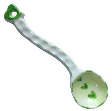 Soup Ladle 2 PCS Cute Ceramic Soup Spoon Unique Bending Handle Small, Dessert Perfect for Breakfast, Coffee, Desserts(Green)