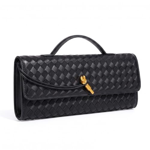 Woven Clutch Purses for Women Leather Evening Crossbody Bag Formal Satchel Shoulderbag Top Handle Handbag