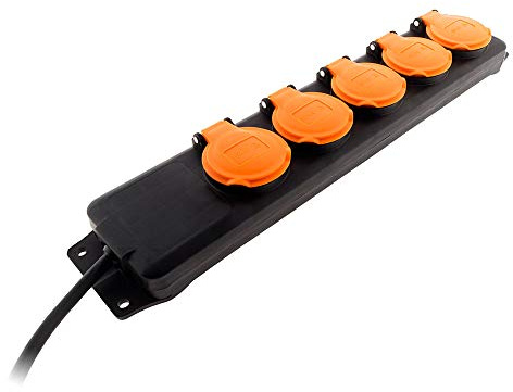 Zenitech - Blocco multipresa da esterno IP44 - 5 prese 16A 2P+T con sportellini - 1,5 m - Nero