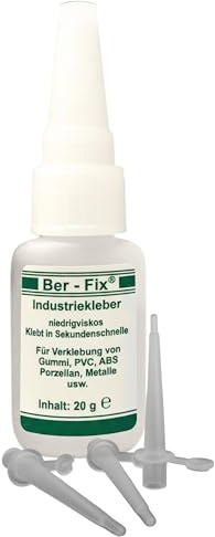 Ber-Fix® Industriekleber dünnflüssig – Universal-Reparatur 20g | inkl. 3 Dosierspitzen; Kapillarwirkung für feine Risse; 2-10 Sekunden; Inhalt: 20g
