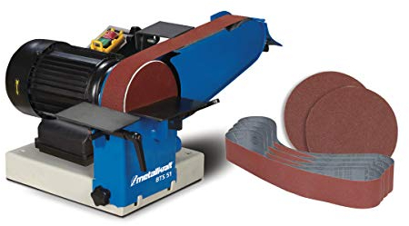 Metallkraft Band- und Tellerschleifer BTS 51 (mit Absaugstutzen, mit Schleifbänder, Motor 0,75 kW, 2 Schleiftische), 3700051