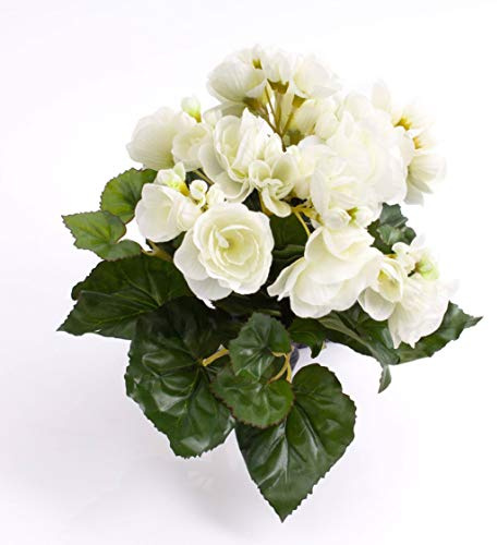artplants.de Mini silk Begonia 27 leaves, 9 blooms, cream, 8/20cm, Ø 8/20cm - Artificial begonia/Silk flower