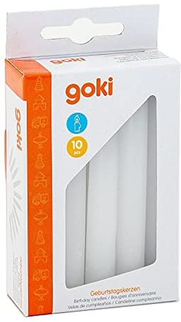 goki Geburtstagskerzen Weiß 10 Stück, Durchmesser 1,3 cm für Geburtstagszug und Grimm's Ringe/Spiralen, Unparfümiert