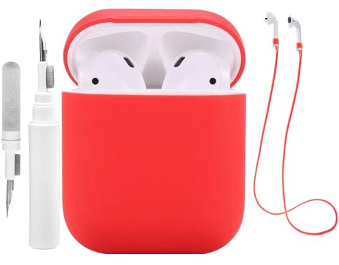 Teyomi Hülle kompatibel mit AirPods 2. Generation mit Sport Strap, Schutzhülle kompatibel mit Apple Airpods 2 mit Reinigungsset, Silikonhülle kompatibel mit Airpods 1 2 Case (Rot)