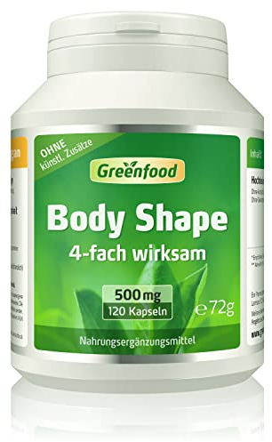 Body Shape, hochdosiert, 500 mg - 120 Kapseln. Mit L-Carnitin, Zink (Fettstoffwechsel), Chrom (Blutzuckerspiegel), Vit B3 (Energiestoffwechsel). OHNE künstliche Zusätze, laborgeprüft. Von Greenfood.