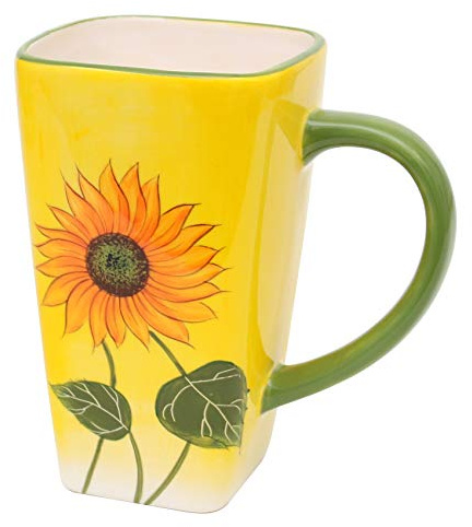 Dekohelden24 Dolomite - Taza de café rectangular con diseño de girasol en color amarillo/verde, tamaño aproximado: 13,8 x 9 x 14,5 cm.