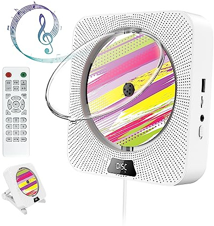 Portable CD Player with Bluetooth, Wall Mountable CD Player with Dust Cover,FM Radio,Built-in Speakers,USB Port,AUX Input,LCD Display