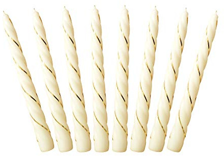 Auswahl Farbe + Menge - gold verzierte Spiralkerze Spitzkerze Stabkerze Renaissancekerze Tafelkerze Leuchterkerze ca. Ø 22 x 220 mm gedreht hier: 8 Kerzen creme (matt) / gold