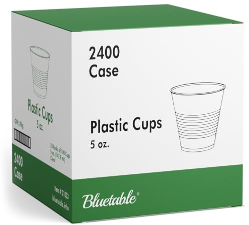 Bluetable 5 oz Cups Disposable Plastic Bulk 2400 Case – Small Medicine Cups 5 Ounce Bathroom Cups Translucent cup 5 oz. Water Dispenser Clear Drinking Cup [2400 Pack/Case]