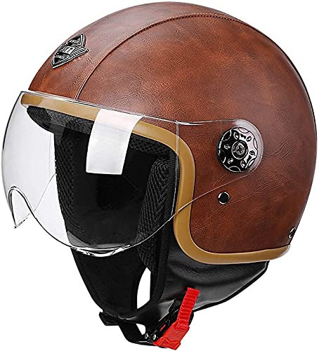 Moto 3/4 Casco Jet Retro De Cuero De La PU Motocicleta Casco Para Scooter Piloto De Crucero Chopper Vintage Certificación DOT/ECE A