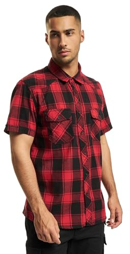 Brandit Check Shirt Short Sleeve, Color: red/black, Size: L