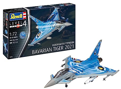 Revell Modellbausatz Eurofighter Typhoon - Bavarian Tiger - Maßstab 1:72 - Detaillierter Bausatz mit Cockpit und Lufteinlaufbereich - Enthält realistische Schubdüsen und Fahrwerk