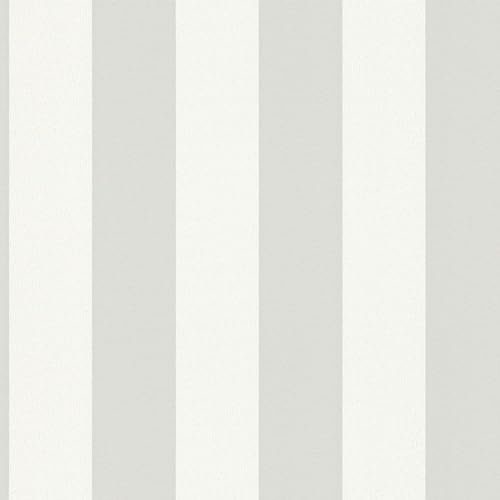 Papier peint à rayures Profhome 381012-GU papier peint intissé légèrement texturé avec des rayures mat gris blanc 5,33 m2