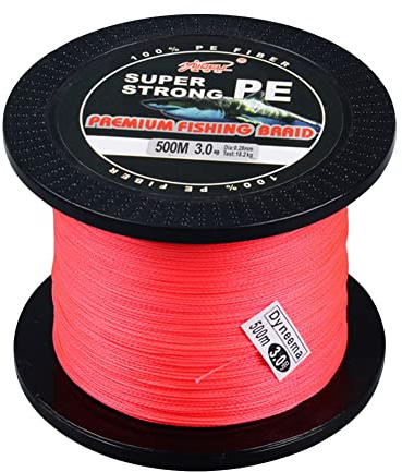 L SERVER Angelschnur Geflochten 500m/4 Geflochtene Angelschnur PE Bissfeste Angelschnur Ködern Angelschnur 4.8-40.2kg, Rot, 3.0 (0.28mm/18.2kg)