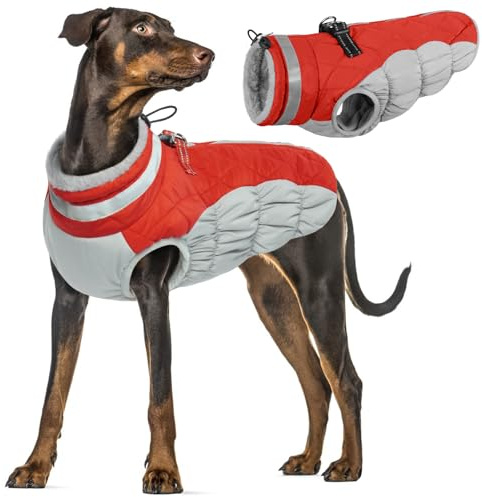 Hunde Wintermantel, Hundemantel Fleece Warme Hundeweste Winterjacke Hunde Bekleidung Winter Warme Mäntel mit Reflexstreifen für Winter Herbst(Rot, XL)