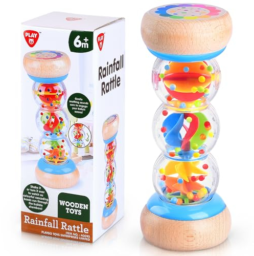 Baby Rassel Regenmacher Holz - Montessori Sensorik Spielzeug für Babys ab 6 Monate, Holzspielzeug & Greifling zur motorischen Entwicklung, 18 cm Beruhigungsspielzeug Geschenk