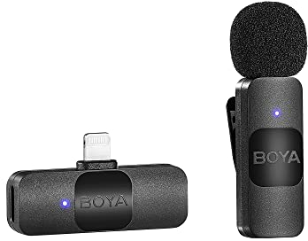 BOYA by-V1 Kabelloses Lavalier-Mikrofon für iPhone, 2,4 GHz, Plug-Play, Mini-Clip-On-Mikrofon mit Geräuschunterdrückung, für Vlogging, Video, Podcast, Interview, YouTube-Aufnahme