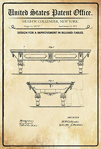 DekoDrom® Blechschild 20 x 30 cm US Patent Billard Tisch Sport Hobby historisches Motiv Wand Deko Sammler Geschenk