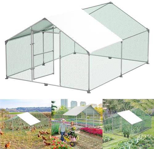 YRHome Utomhuskapsling hönshus 3 x 4 x 2 m hage hönshus, kycklinginhägnad, voljär, hönshus, hönshus, galvaniserad stålram med PE