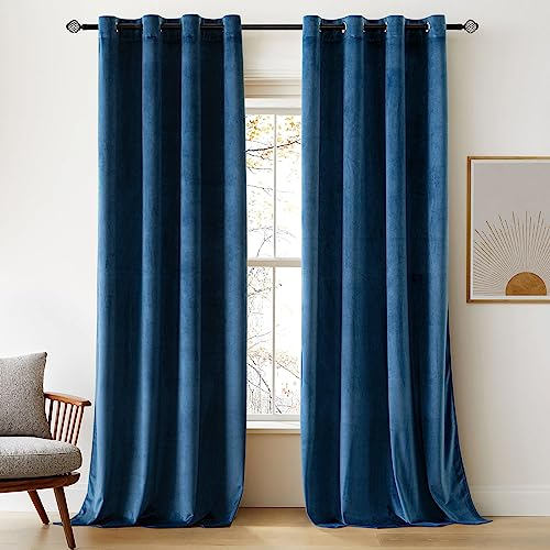 Woaboy Tende in velluto, altezza 228 cm, colore blu pavone, per soggiorno, termiche, oscuranti per camera da letto, lussuose tende con occhielli, morbide, trattamento per finestre, isolanti