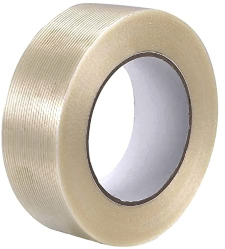 GTIWUNG 30mmx50m Cinta de Filamento Adhesivo Claro Filamento de Flejado, Cinta Plástico Reforzada Fibra de Vidrio, Sellado de Uso Pesado Impermeable, Transparente