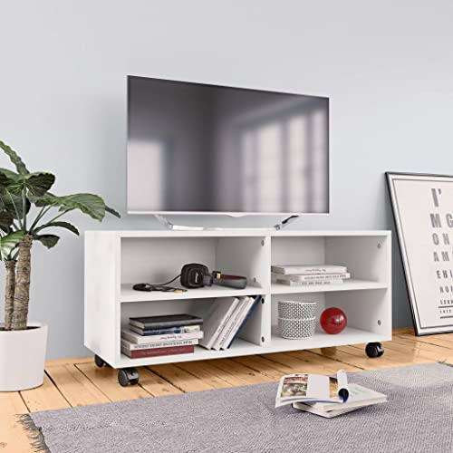 Homvdxl TV Cabinet on Wheels for 30-45 inch TVs, Rolling TV Unit Entertainment Center with 4-Shelf Storage for Media Console, Universal Floor TV Stand Cabinet for Living Room - White