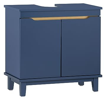 SoBuy Mobile Sottolavabo – Mobiletto da Bagno con Ante – Mobile Sottolavabo Stretto in Legno per Piccoli Spazi, Blu, 60 x 59 x 30 cm, BZR113-B