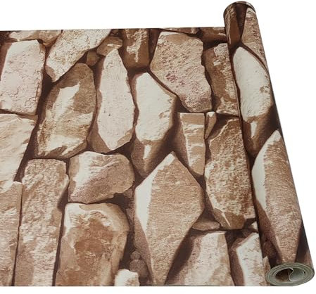 Trafagala Rustic Brick Effect Wallpaper Retro 3D Brown Stone Wallpaper for Living Room Feature Brick Slips for Fireplace Anti-Fouling Bookcase Vintage Slate for House Decoration