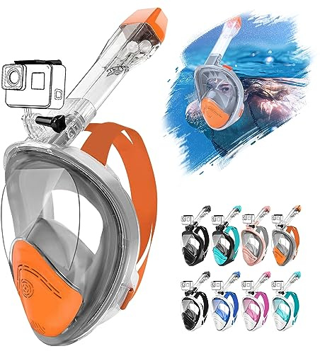 HINATAA Tauchermaske Schnorchelmaske Erwachsene, Zwei Schwimmende Kugeln Tauchmaske Kinder, 180°Anti-Fog Anti-Leck Snorkeling Mask Kameras Kompatible Vollgesichtsmaske Schnorcheln