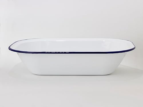 Bandeja Grande Azafate Fuente Molde Rectangular Honda Acero Esmaltado Ribete Azul Primera Calidad 40x29x9H