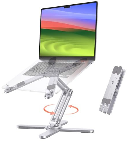 OMOTON Supporto pieghevole per computer portatile con base rotante a 360°, supporto ergonomico per laptop per lavoro collaborativo, adatto a tutti i laptop fino a 16, argento