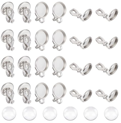UNICRAFTALE 50 Sets Rohlinge Ohrclip Herstellung Set 304 Edelstahl Clip On Ohrring Set Mit Cabochons Ohrring Rohlinge Cabochon Set Clip On Ohrring Rohlinge Für Schmuckherstellung