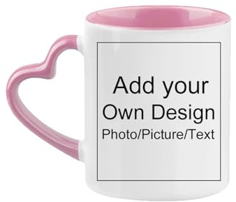 Taza Personalizada con Asa De Corazón, Tazas Personalizadas con Foto, Imagen y Texto, Taza De Café De Cerámica De 12oz, Taza Personalizada para Pareja Pink,350ML