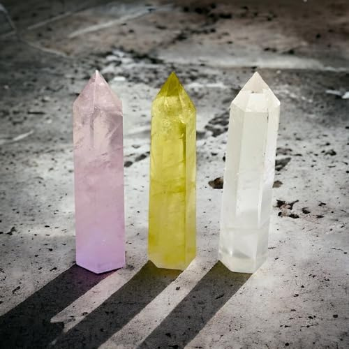 arana's - Obelisco de cuarzo rosa blanco y citrino - Cristales curativos en varitas torre 6 lados facetados terminacion punta - Meditacion terapia sanacion chakras - Piedras naturales