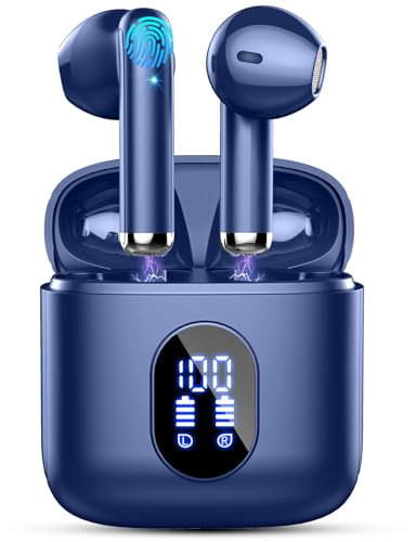 Cuffie Bluetooth, Auricolari Bluetooth con 4 HD Mics, HiFi Stereo Cuffie Wireless in Ear, ENC Cancellazione Rumore Cuffie Senza Fili, 3.7g Mini Cuffiette Wireless, 30 Ore/IP7 Impermeabili, Blu Scuro