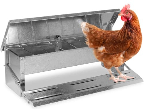 Agrarzone automatisk matare, kycklingar, rostfritt stål med stegsteg, råttsäker foderdispenser – robust och hållbar – perfekt för kycklingar, vaktlar och fjäderfä
