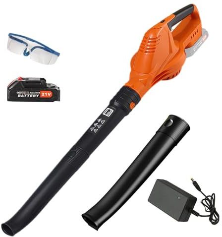 Soffiatore a batteria 240 km/h, 21 V, soffiatore elettrico 16500 giri/min, con 2 batterie da 1500 mAh e caricabatterie, 5 velocità, per terrazze, prato, bolle di fogliame