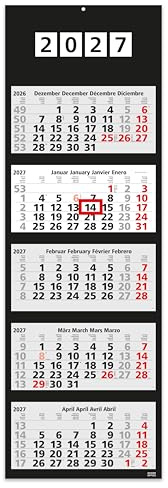 Geiger-Office Calendrier mural 2025 de 5 mois, noir, 30 x 100 cm, grand format décoratif avec 4 blocs individuels perforés, paroi arrière pliable, calendrier de bureau (noir 5 monats)