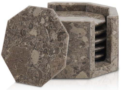 Marble Range Set med 6 havsunderlägg 3,5 för drycker till soffbord, marmorunderlägg med hållare