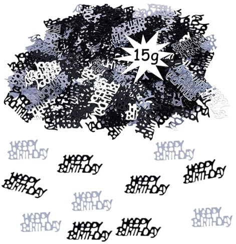 Konfetti Happy Birthday, Tischdeko Geburtstag Silber Schwarz, Geburtstagsdeko Tisch Streu Deko, Glitzer Streudeko Frau Mann, Confetti Deko