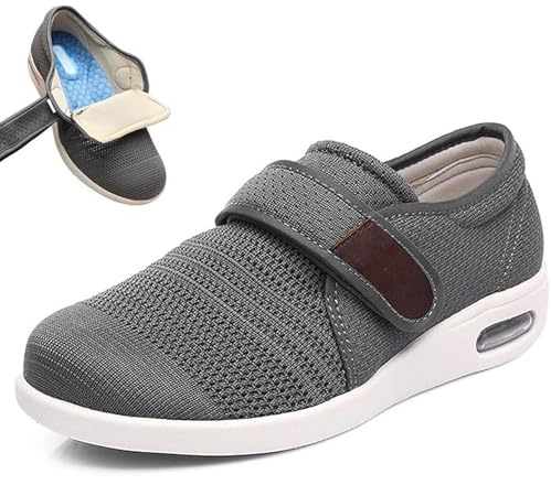 Extra breda promenadsneakers, lätta ortopediska skor, bekväm fritidssko, med justerbar förslutningsrem, för diabetiker, ödem, plantar fasciit, fötter