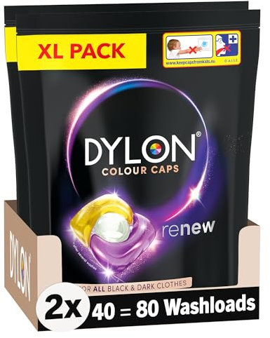 Dylon Black and Dark Caps Pack of 2 (40 Wash Loads) in total 80 Wash Load, Liquid Laundry Detergent for all Coloured Clothes, Colour Washing Detergent to Revitalise Colours and renew in every wash