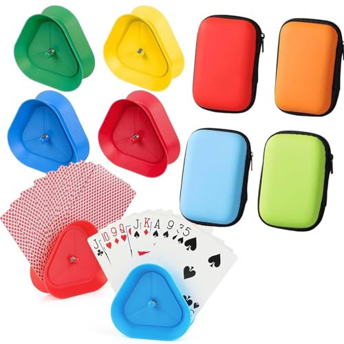 4 Stück Spielkartenhalter, 4 Stück Kartenbox Spielkarten, Ideal Für Kartenspiele, kinder kartenhalter, Kompakt & Tragbar Mit Fester Kartenhalterung，Freisprech Kartenständer Für Senioren Und Kinder