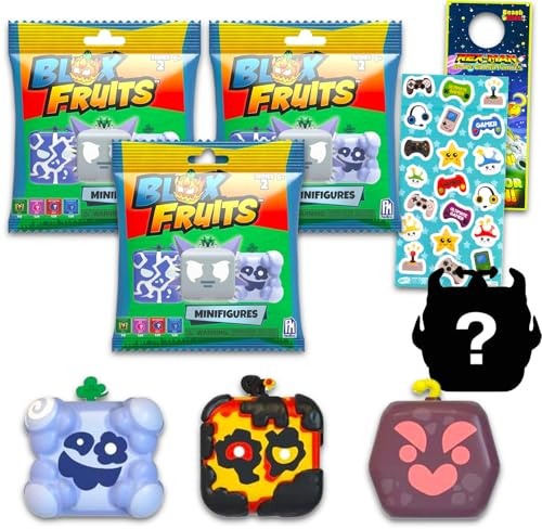 Blox Fruits Mystery Blind Bag Set - 3 Pack Mystery Bags Bundle with Random Collectable Series 2 Video Game Mini Figures Plus Stickers, More | Blox Fruits Party Favors, Supplies